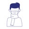 Covid 19 coronavirus, sick man with scarf and medical mask, isolated icon