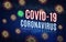 Covid-19 coronavirus text with droplet virus illustration airborne over world map on blue city background.danger disease cause for