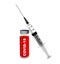 Covid-19 coronavirus vaccination, syringe injection bottle red liquid neddle isolated  pharmacy background - 3d rendering