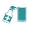 Covid 19 coronavirus, wipe phone with alcohol spray bottle, prevention outbreak disease pandemic line design icon