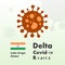 Covid-19 delta variant poster. Coronavirus India originated version. Mutation virus Indian variety. Vector illustration.