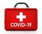 Covid-19 first aid kit isolated on white background. 3D illustration
