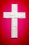 Covid-19, God bless you when you wearing a mask. The Cross, Medical mask cross on red pink background, blank poster, text input,