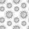 Covid-19 Hand drawn abstract seamless pattern with black coronavirus molecule icons isolated on a white background. Template for