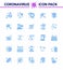 Covid-19 icon set for infographic 25 Blue pack such as cough, virus, airoplan, search, virus