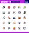 Covid-19 icon set for infographic 25 Flat Color Filled Line pack such as flu, test tube, bacteria, blood test, virus