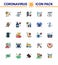 Covid-19 icon set for infographic 25 Flat Color Filled Line pack such as skull, lab, doorknob, tubes, chemistry