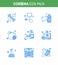 Covid-19 icon set for infographic 9 Blue pack such as ambulance, hand sanitizer, medication, hand, virus