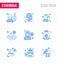 Covid-19 icon set for infographic 9 Blue pack such as safety, mask, people, face, laboratory
