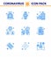 Covid-19 icon set for infographic 9 Blue pack such as virus, people, smart watch, man, hands care