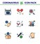 Covid-19 icon set for infographic 9 Filled Line Flat Color pack such as healthcare, medical, scan virus, hands, magnifying