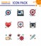 Covid-19 icon set for infographic 9 Filled Line Flat Color pack such as safety, medical, coronavirus, heart care, heart