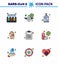 Covid-19 icon set for infographic 9 Filled Line Flat Color pack such as virus, hand, virus, germ, bacterial