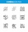 Covid-19 icon set for infographic 9 Line pack such as  bacteria, microscope, patient, laboratory, service