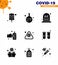 Covid-19 icon set for infographic 9 Solid Glyph Black pack such as disease, alert, grave, spray, hands