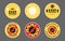 Covid-19 icons. Set of yellow social distance stickers. Round keep your distance labels. Social distancing instruction