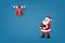 COVID-19 infographic of cute Christmas character, Santa Claus wear surgical mask controlling the drone to send a present gift for