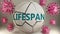 Covid-19 and lifespan, symbolized by viruses destroying word lifespan to picture that coronavirus pandemic affects lifespan in a