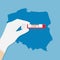 COVID-19, new coronavirus blood test over Poland map