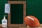 COVID-19 New Normal Football Sports Concept With Frame Chalkboard and Copy Space