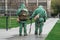 COVID-19 outbreak. Military people in bio viral hazard protective suits prepaire of chemicals for disinfection from