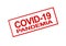 COVID-19 PANDEMIA Stamp in red colour, Spanish language