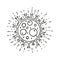 Covid-19 Single hand drawn coronavirus molecule icon. In doodle style, black outline isolated on a white background. Element for