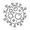 Covid-19 Single hand drawn coronavirus molecule icon. In doodle style, black outline isolated on a white background. Element for