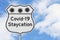 Covid-19 Staycation highway road sign with virus symbols