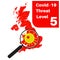 Covid-19 UK Threat Level - 5 Red with map and magnifying glass