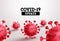 Covid-19 update vector banner. Covid19 update text with red coronavirus in white background