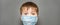 Covid-19 vaccine mandatory requirement. Amazed boy surprised child wearing face mask required to enter. Proof of