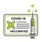 Covid-19 vaccine passport card vaccination certificate, green pass line icon. Medical document corona virus vaccinated. Vector