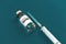 COVID-19 Vaccine vial and syringe, healthcare and vaccination concept photo, hospital labaratory background