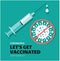 Covid-19 Vacctination Poster. Syringe with vaccine. Virus protection concept. Let`s get vaccinated. Let`s Stop Covid-19