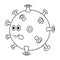 Covid 19 virus line. Cute beautiful cartoon coronavirus icon with green face.