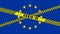 COVID-19 warning Black and Yellow ribbon on EUROPEAN FLAG illustration, Coronavirus danger area, Europe containment, quarantined