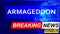 Covid and armageddon in breaking news - stylized tv blue news screen with news related to corona pandemic and armageddon, 3d