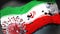 Covid in Iran Islamic Republic of - coronavirus attacking a national flag of Iran Islamic Republic of as a symbol of a fight