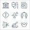 Covid line icons. linear set. quality vector line set such as mask, broom, door, distance, no flight, attention, news, dropper