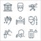 Covid line icons. linear set. quality vector line set such as travel, cough, blood test, dropper, bed, washing hand, bed, doctor