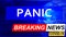 Covid and panic in breaking news - stylized tv blue news screen with news related to corona pandemic and panic, 3d illustration