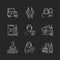 Covid passport chalk white icons set on black background