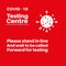 Covid testing centre please wait in line to be called forward for testing vector illustration on a red background with virus logo