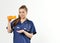 COVID Upload - Healthcare professional in blue scrubs