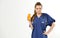 COVID Upload - Healthcare professional in blue scrubs