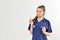 COVID Upload - Healthcare professional in blue scrubs