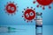Covid Vaccine with Inoculation Syringe on 5G Coronavirus background