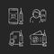 Covid vaccine quality chalk white icons set on black background