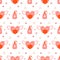 Covid Valentines day pink pattern. Heart in face mask, coronavirus protection, virus, sanitizer. Funny covid print